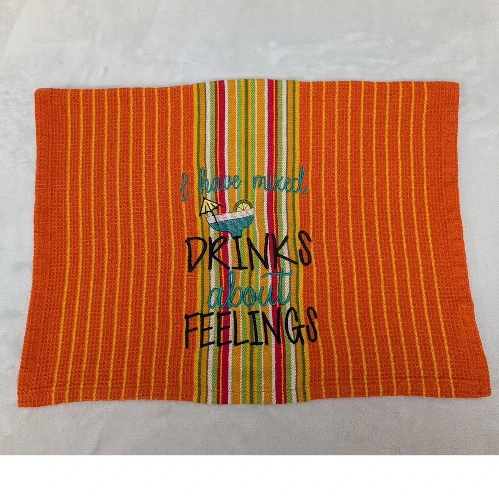 I Have Mixed Drinks About Feelings! Kitchen Bath Bar Hand Cocktail Towel Striped